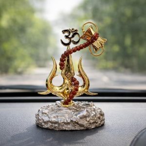 SEVLIYA TRADERS Trishul with Damru Standing Decorative Showpiece Statue murti for Car Dashboard Pooja, Decoration, Temple, Home Decor 4 inch, Resin, Religious