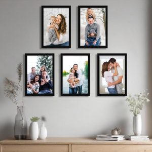 Amazon Brand - Solimo A4 Size Photo Frame Set of 5 | Wall-Mount | Plexi Glass | Frame For Home and Office Decoration | 8x12 Inches (Black), Rectangular Size:8x12